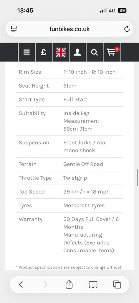 Fun bikes MXR50 kids dirt bike