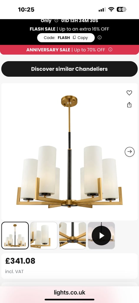 Maytoni Fortano brass chandelier 6-bulb glass lampshades