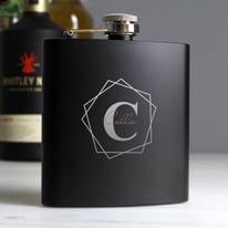 Personalised Geometric Initial Black Hip Flask 