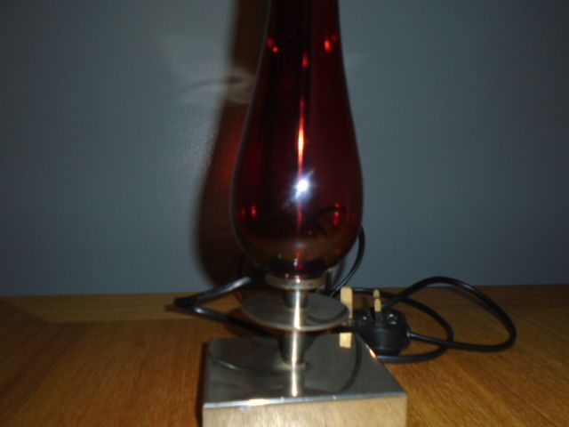 Vintage Ruby Coloured Glass & Metal Table Lamp