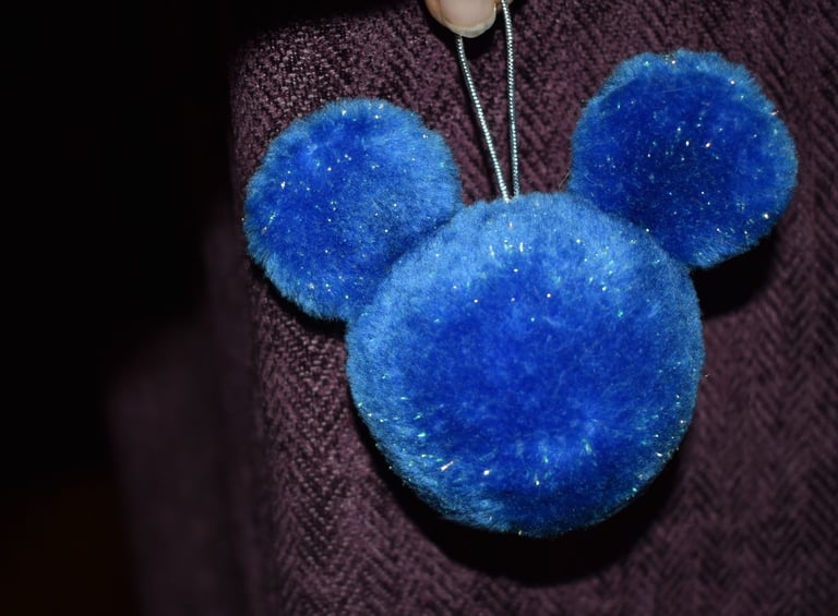 Vintage DISNEY Mickey Mouse Christmas Tree Bauble Hanging Decoration Blue Faux Fur