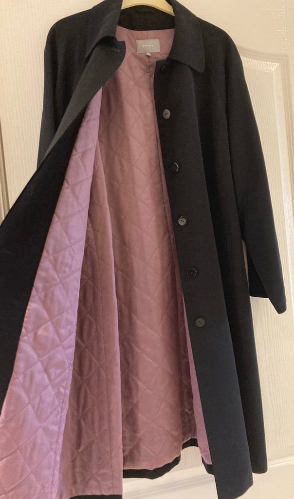 Per Una Black Belted Long Length Trench Coat. Size 18. Hardly worn. VGC.