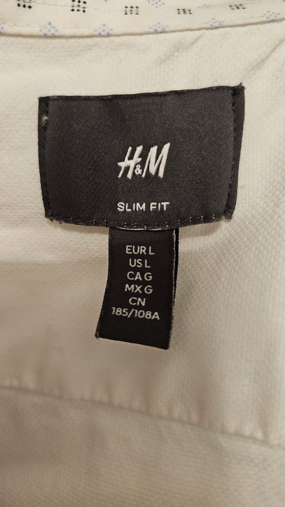 H&M Slim Fit Size Large Formal White Cotton Smart Shirt