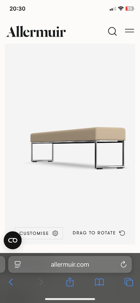 image for ALLERMUIR “Pause” Low Bench,  PSB214L, Stripe Upholstery. Excellent Condition