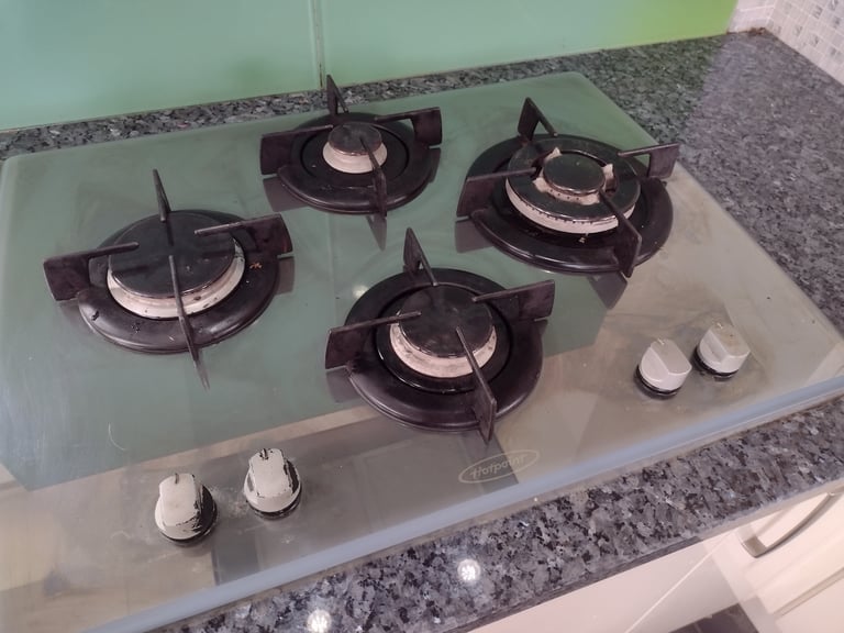 image for A 4 burner gas on glass Hotpoint hob for sale.
