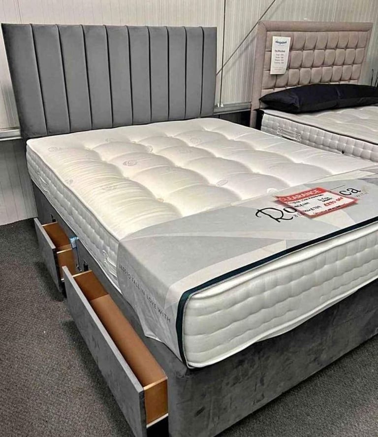 image for Divan Luxury Double Size Bed - Panel Line Headboard -  Same Day & Free Delivery !! **