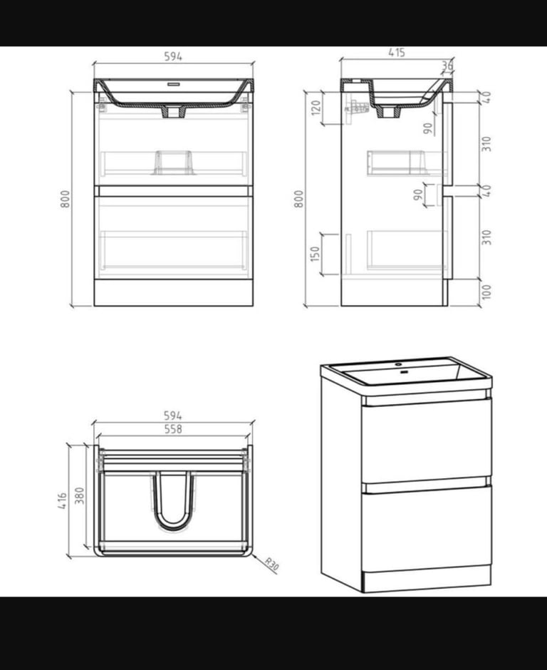 EASY BATHROOMS 600mm Vanity Unit