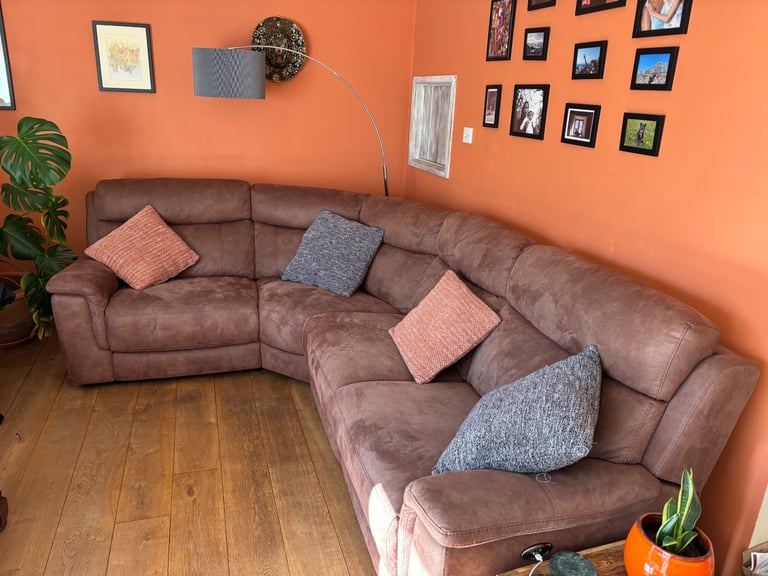 image for Brown Fabric Corner Sofa – Power Recliner with USB Ports. Bargain Price!