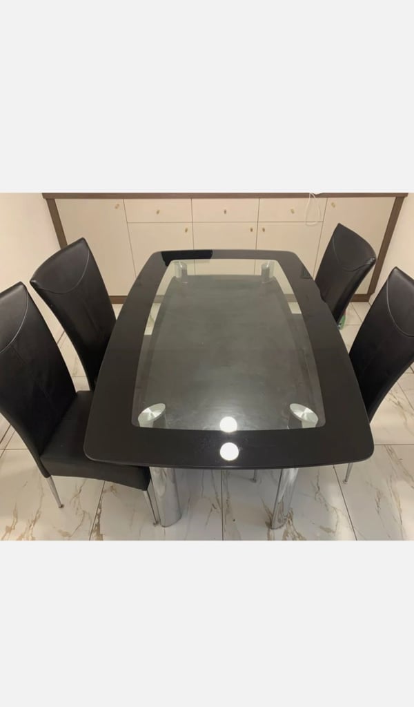 image for Black glass table & chairs