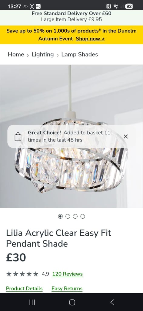 image for Dunelm acrylic lamp shades
