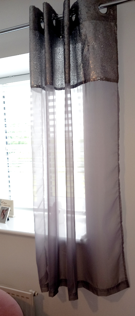 1 pair silver grey voile curtains for sale.
