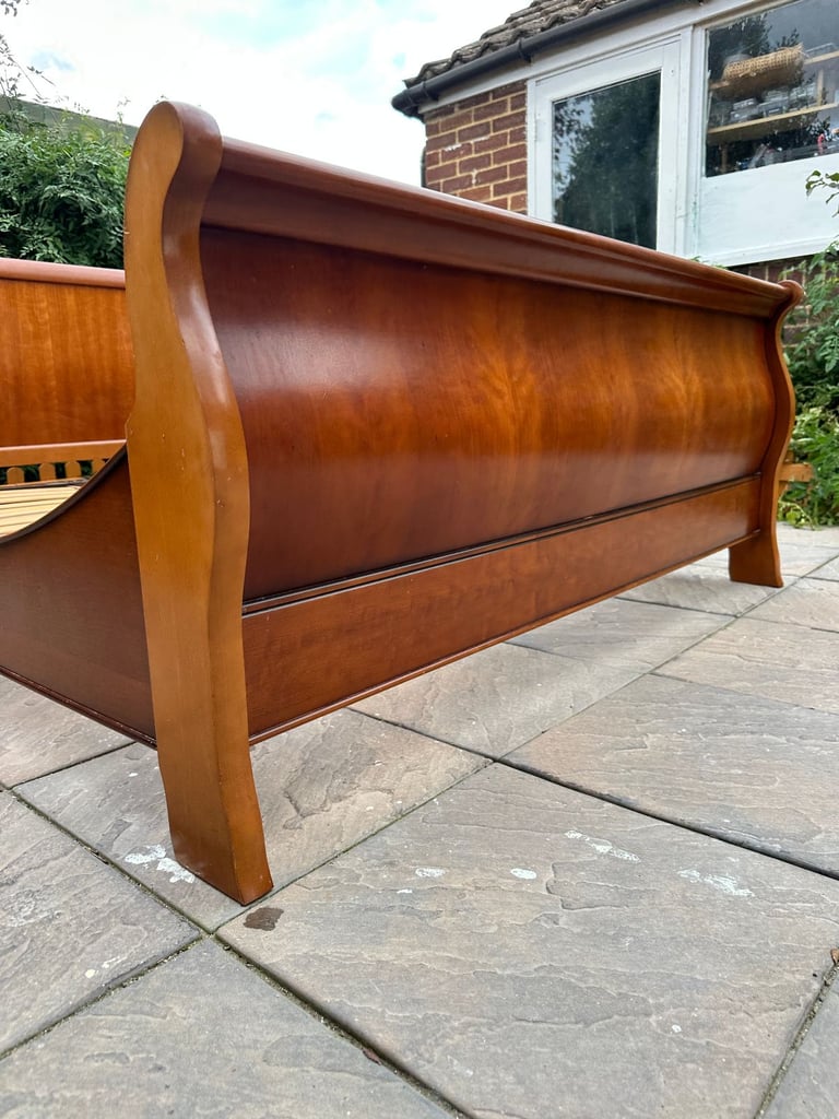 Wonderful French Exigence Couture NF Sleigh Cherrywood King Bed Frame – Good Condition 