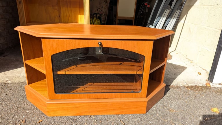 Tv stand with front glass door and compartments