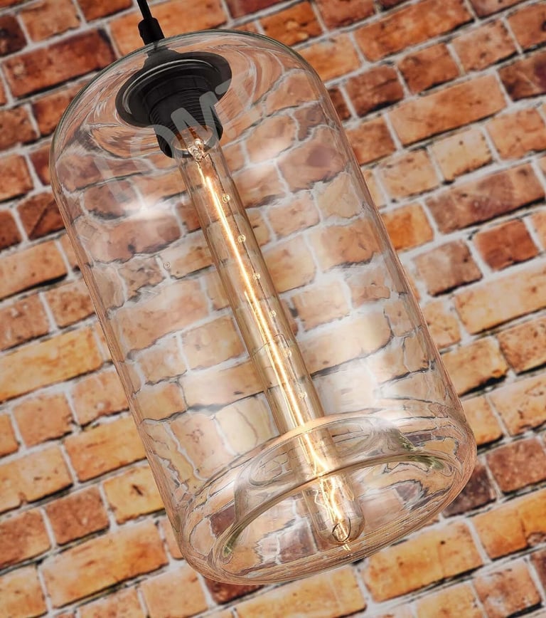 GLASS PENDANT LIGHT Hanging Ceiling Transparent Cylinder industrial modern retro