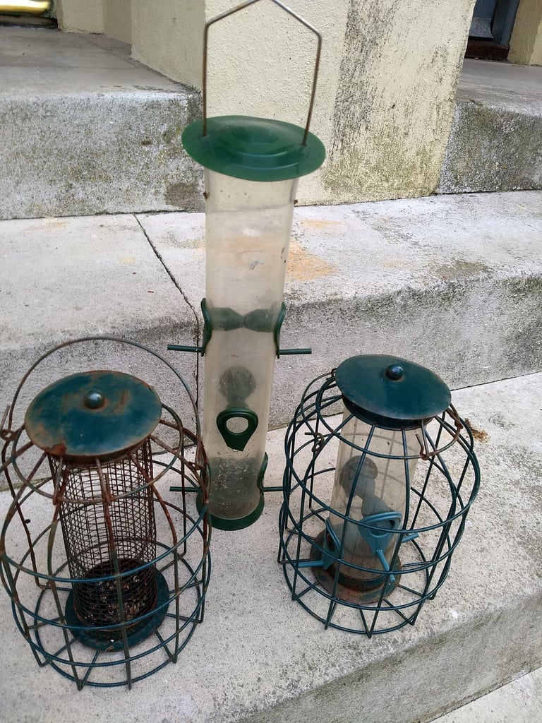 image for Bird feeders. 3 different types. take nuts and seeds.