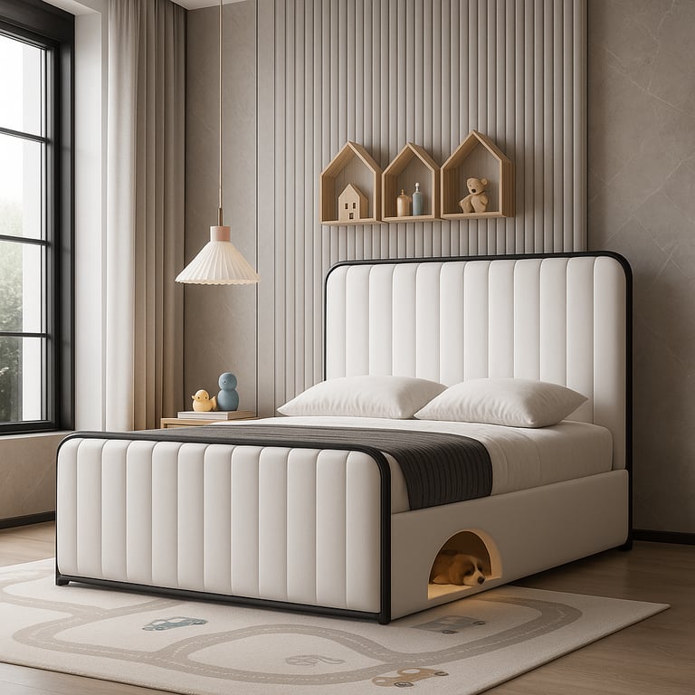 image for Stylish Modern Double Bed with Built-In Pet Nook – Comfort and Elegance Combined