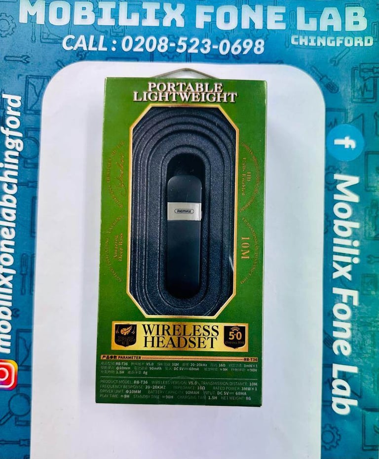 REMAX RB-T36 Wireless Bluetooth Headset HD Voice Portable lightweight Compatible with iOS & Android