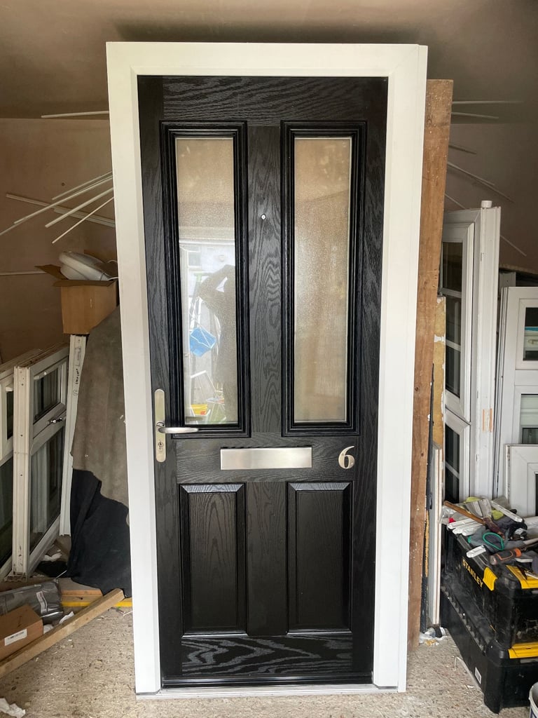 image for COMPOSITE DOOR 207 x 89 OR 91.5 cm - BEAUTIFUL BLACK COMPOSITE DOOR - OBSCURE GLASS (REF: DX168)