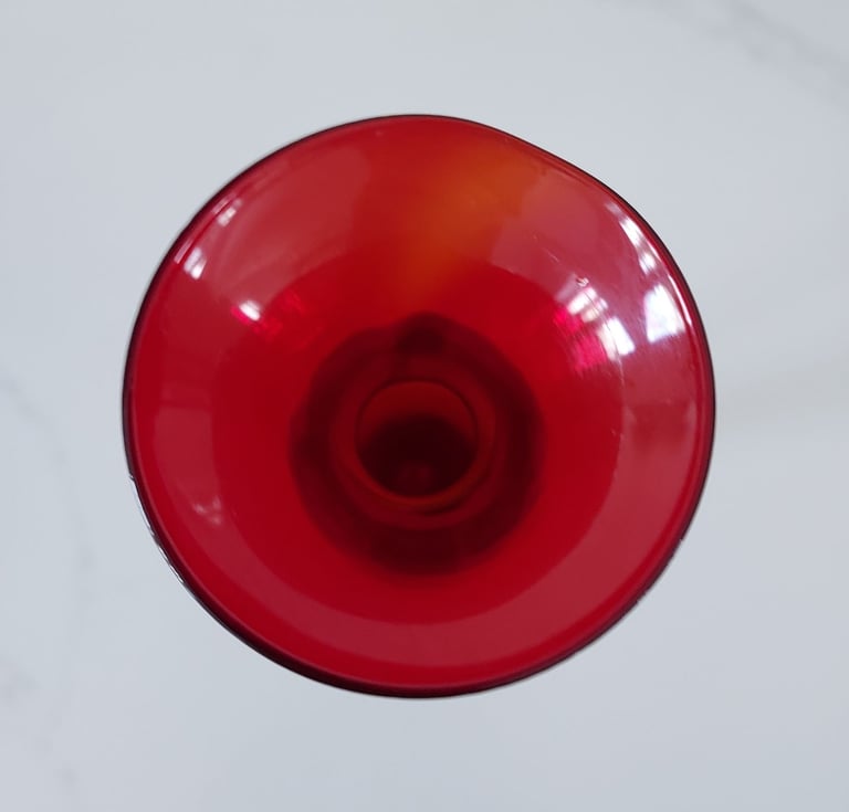Vintage Red Glass Bud Vase Clear Foot 21 cm Tall