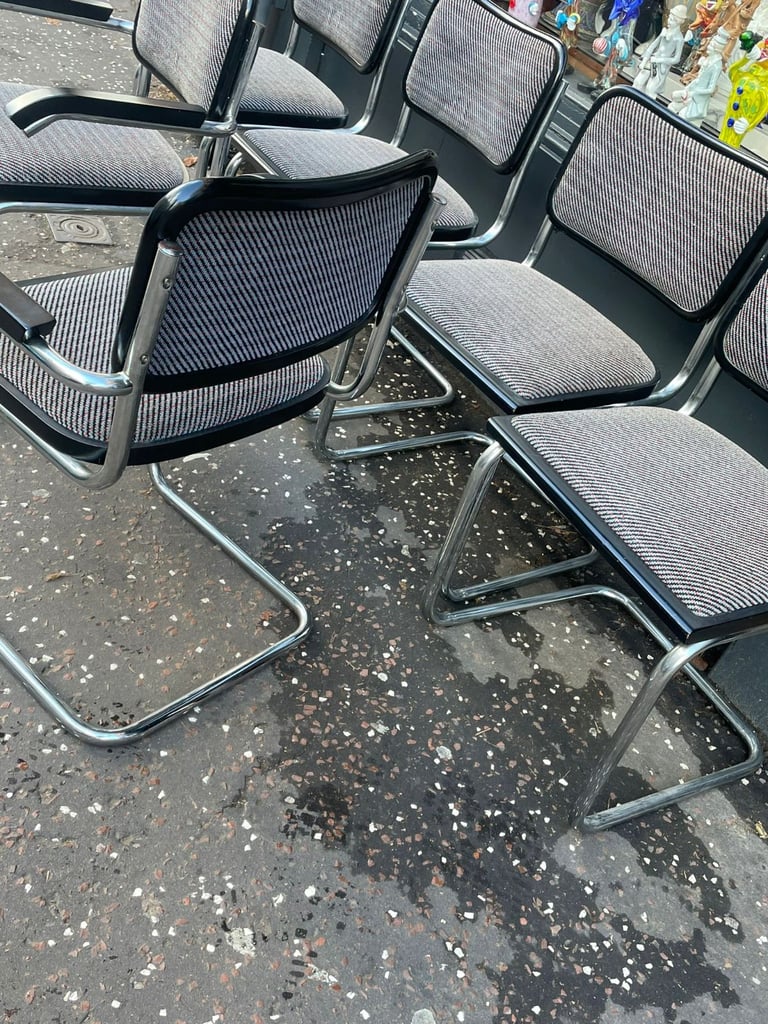 Vintage mid century marcel breuer style table and six chairs 