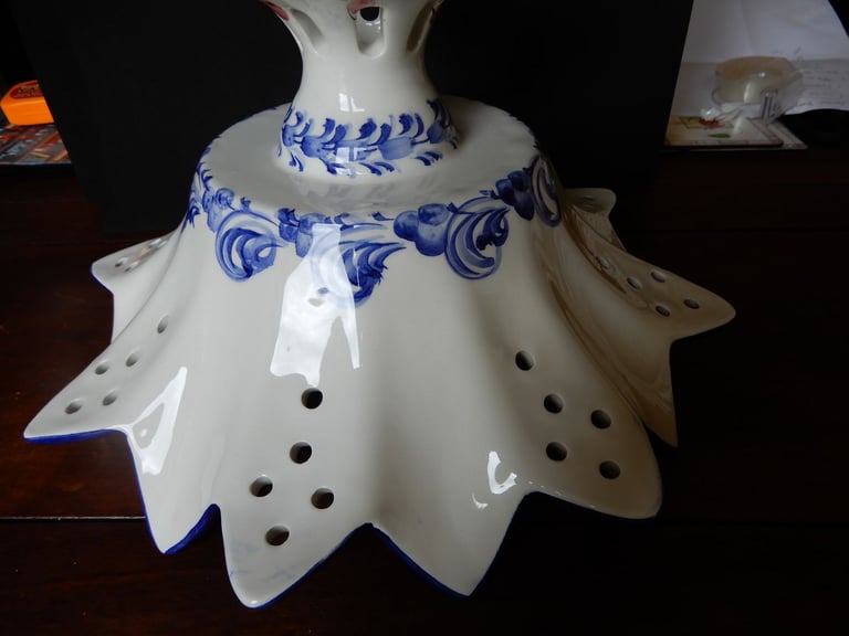 Antique openwork hand painted ceramic fruit bowl