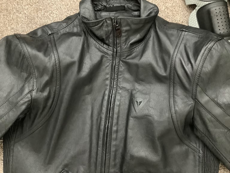 Woman’s black leather dianese jacket with removable body armour