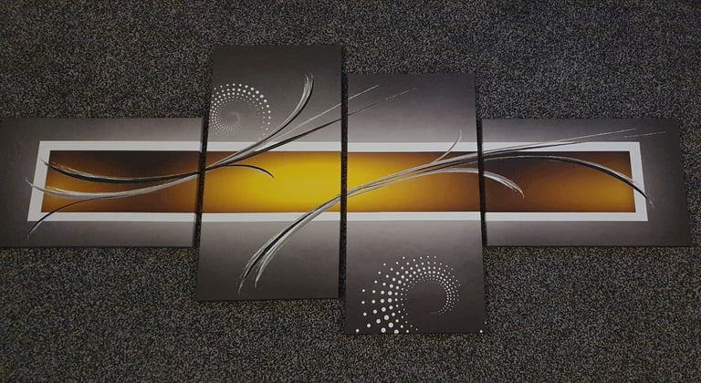 image for Grey & yellow 4 piece canvas wall art. 
