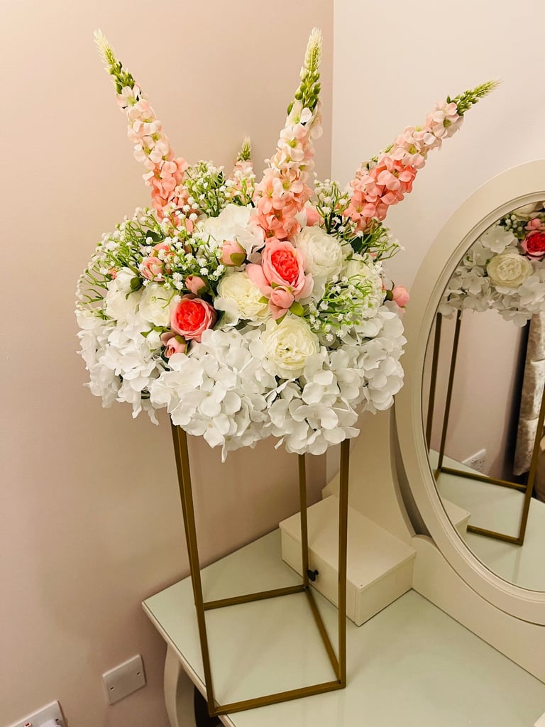 Beautiful Artificial Flower Arrangement on Gold Stand