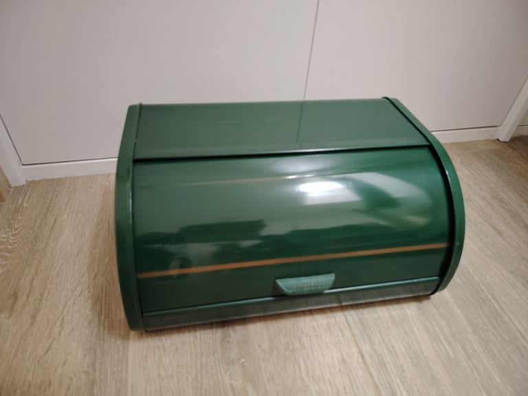 Vintage Green Metal Bread Cake Kitchen Food Box Storage Bin Container holder