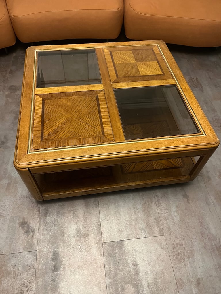 image for Square polished wooden/glass coffee table 