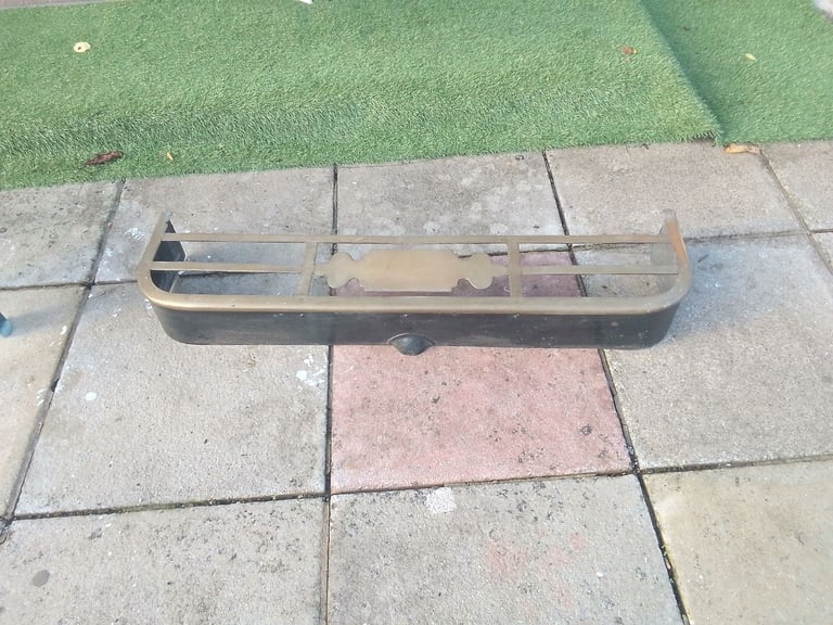 image for Old Victorian brass fire guard fender. 