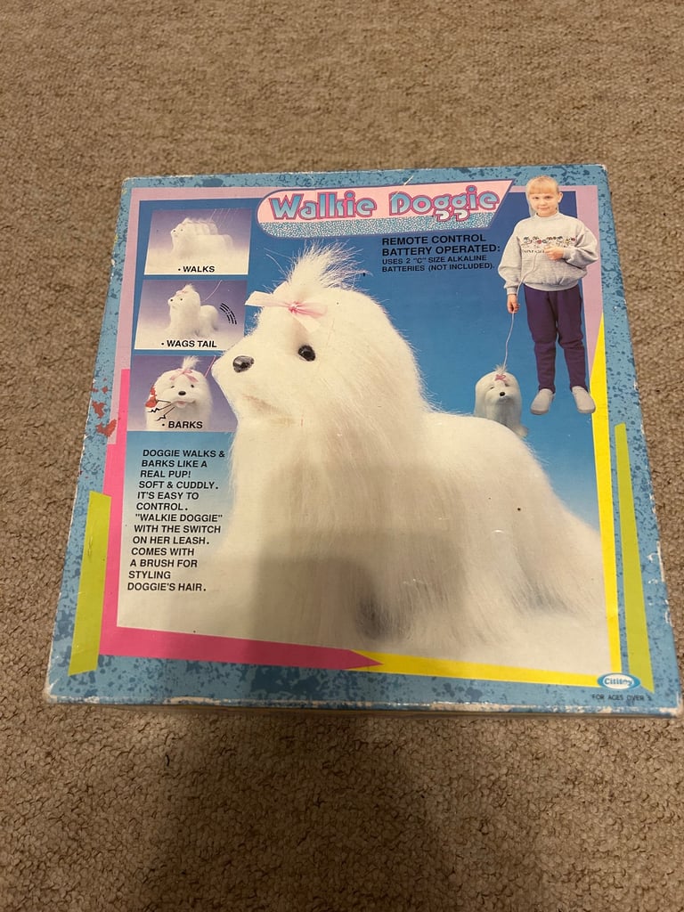 image for Vintage Walky Puppy Walkies White Fluffy Battery Operated Walking Dog Boxed VGC