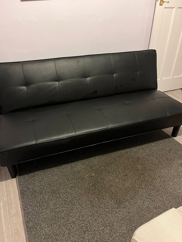 Black faux leather small double sofa bed