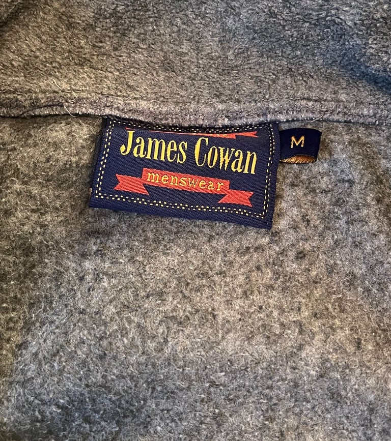 Men's James Cowan blue and grey fleece, zip front, medium-sized