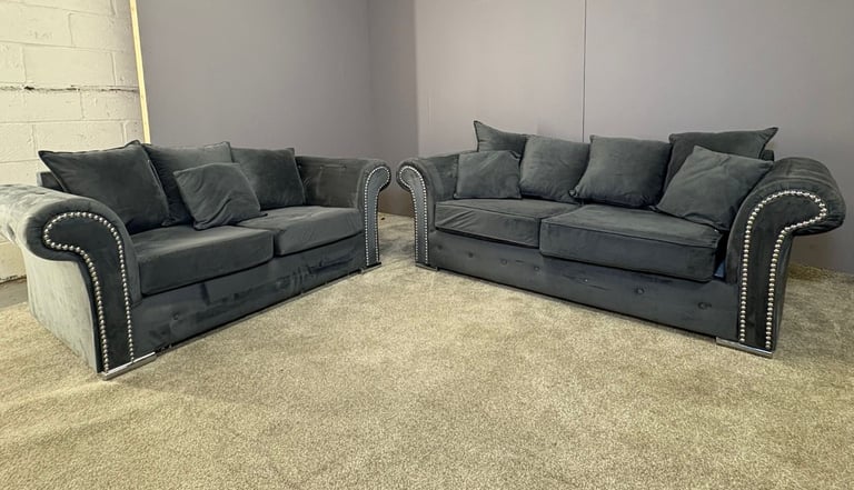 Grey French velvet 3 seater and 2 seater sofa DELIVERY AVAILABLE!