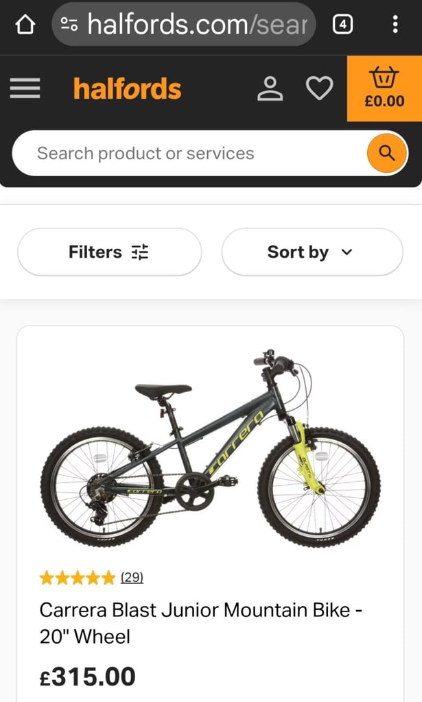 Carrera Blast junior mountain 20 inch wheels 7 speed as new currently £315 in Halfords 