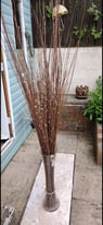 Tall Brown Twigs, Branches with Pearl Beads Lights and Tall Clear Vase