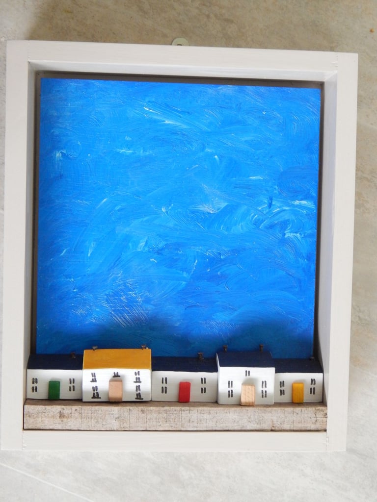 image for Box framed diorama of costal cottages