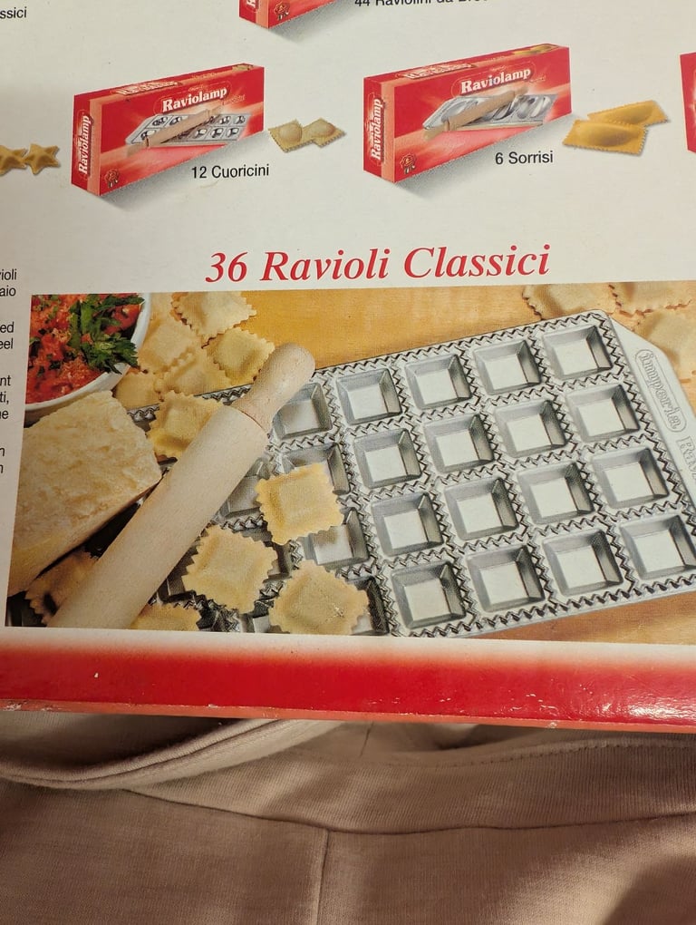 Ravioli making tin and pasta drying rack