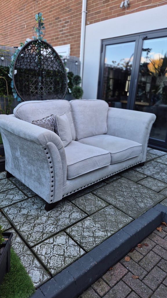 Two beautiful cream plush velvet 3-seater sofas