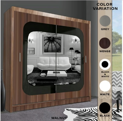 Brand New - Chelsea Mirror Sliding Door Wardrobe - Walnut - SAME/NEXT DAY DELIVERY