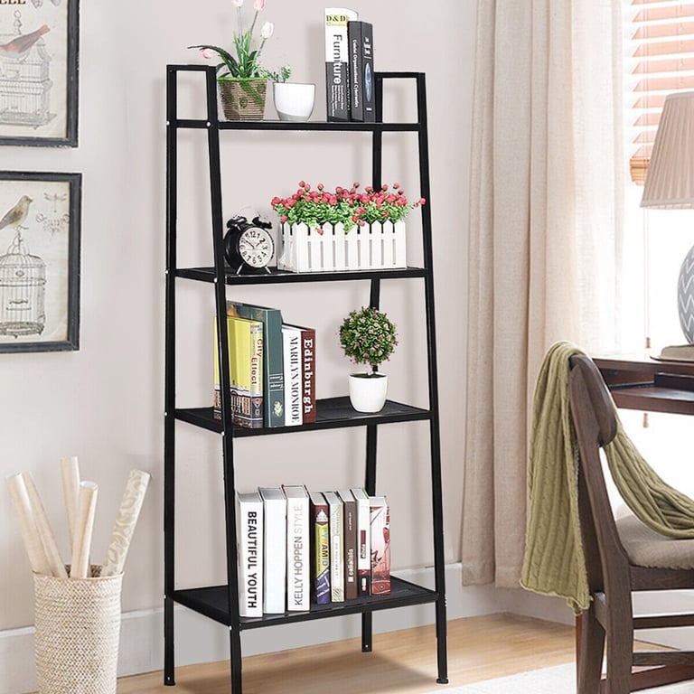 Brand New FLATPACK Metal 4 Tier Ladder Bookcase Bookshelf 