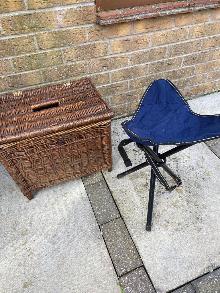 Fishing basket ,stool and chair  good condition