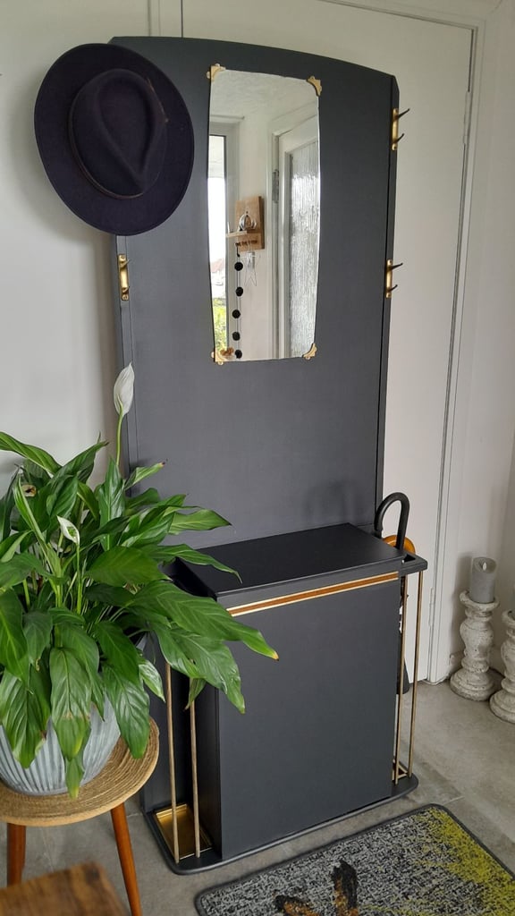 Vintage hall stand, mirror console table, retro hat stand dresser