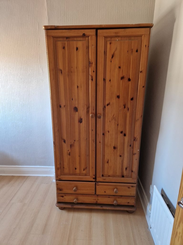 Solid Wood Wardrobe - Classic Brown Finish - Good Condition