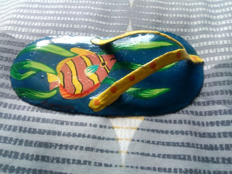 image for Vintage very collectable Grenada colourful painted clay flip flop good condition 
