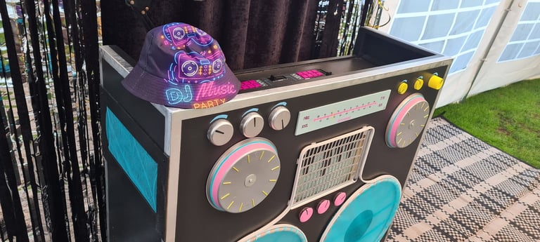 DJ disco booth and mixer deck