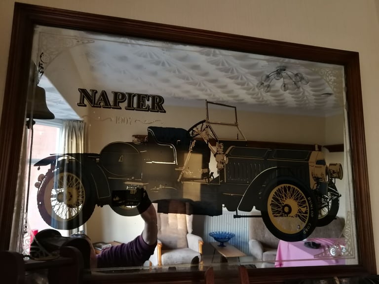 image for Large Vintage Classic Napier Motor Car Wall Mirror – Man Cave