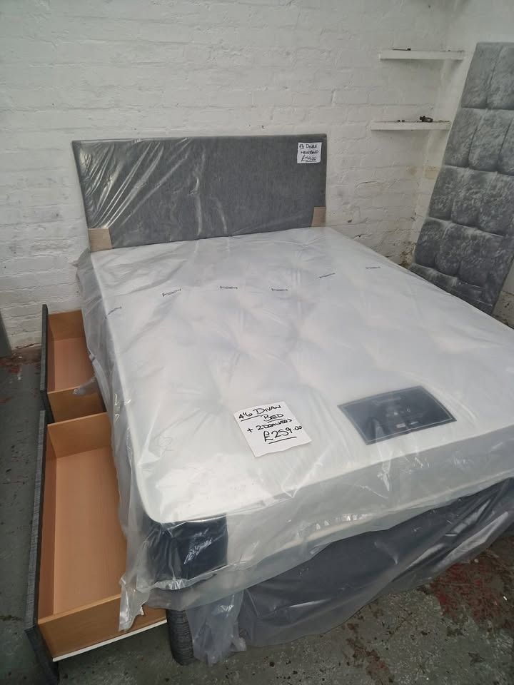 image for Grey Velvet Divan Bed | Double | 2 Storage Drawers  