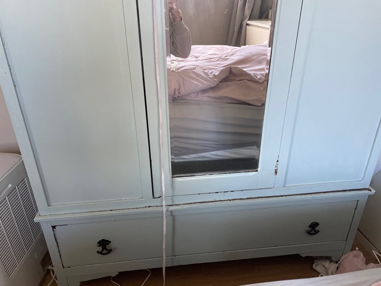 Solid wood wardrobe upcycled in blue